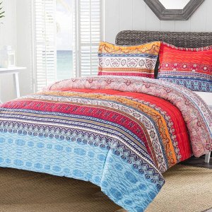 $28.89 Shatex Queen Size Bed Comforter 3 Pieces Bedding Comforter Sets Bohemian Stripe Comforter Set – Ultra Soft 100% Microfiber Polyester 大丰被子三件套