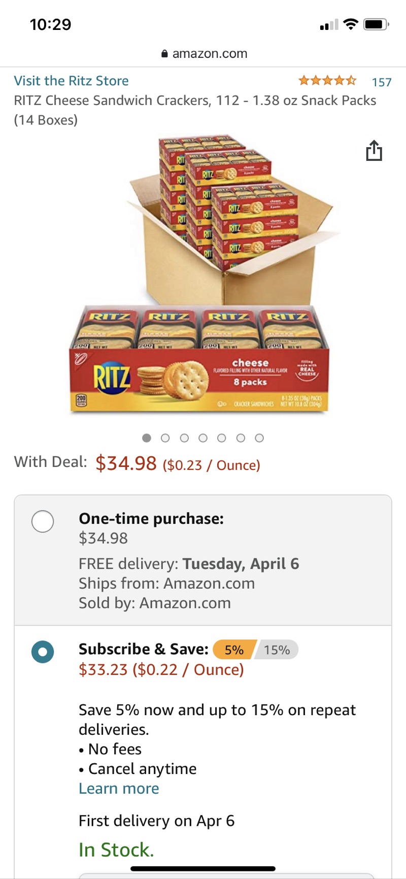 Amazon.com: RITZ 芝士夹心饼干14盒
