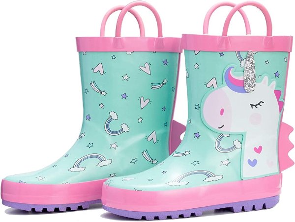 ADAMUMU Toddler Kids Rain Boots Childrens Waterproof Rubber Shoes