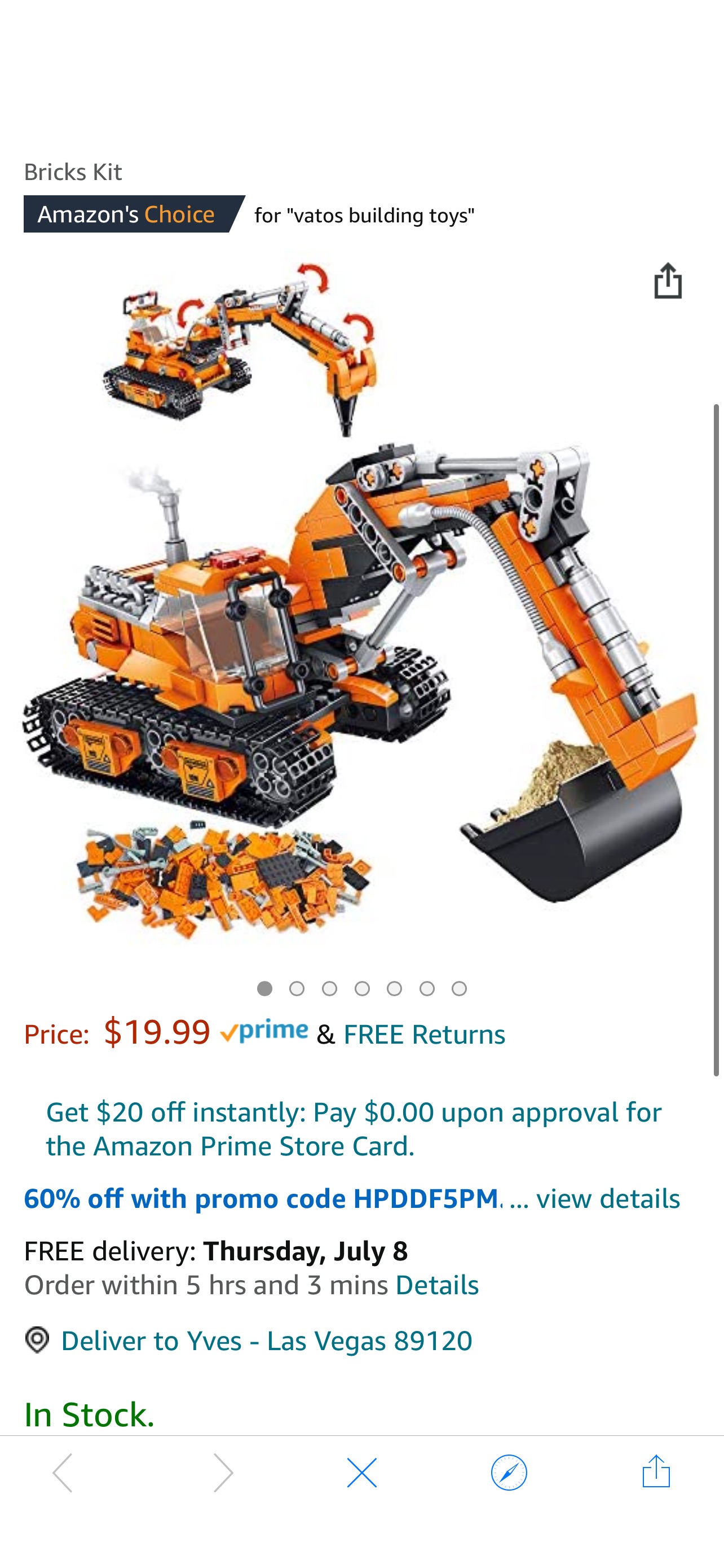 Amazon.com: VATOS 积木Building Sets for Kids, Building Kit for Boys 6 7 8 9 10 11 12 Years Old, 513 PCS 2 in 1 Excavator or