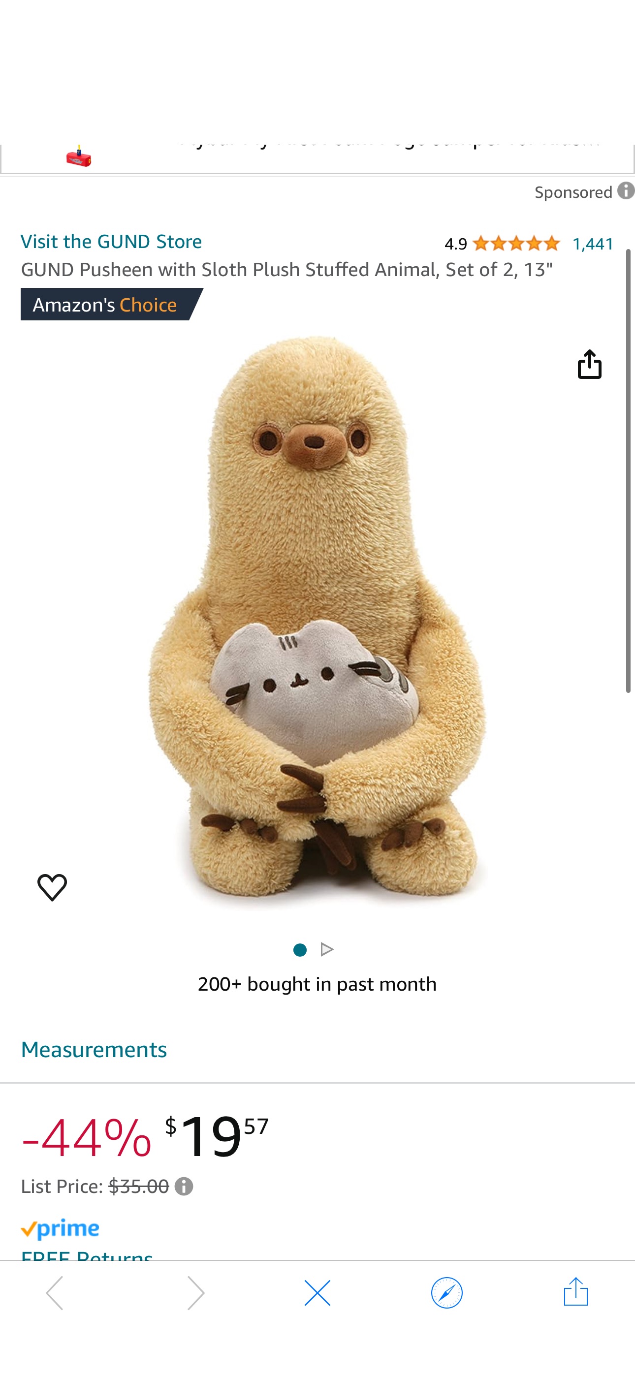 Amazon.com: GUND Pusheen with Sloth Plush Stuffed Animal, Set of 2, 13" : Toys & Games