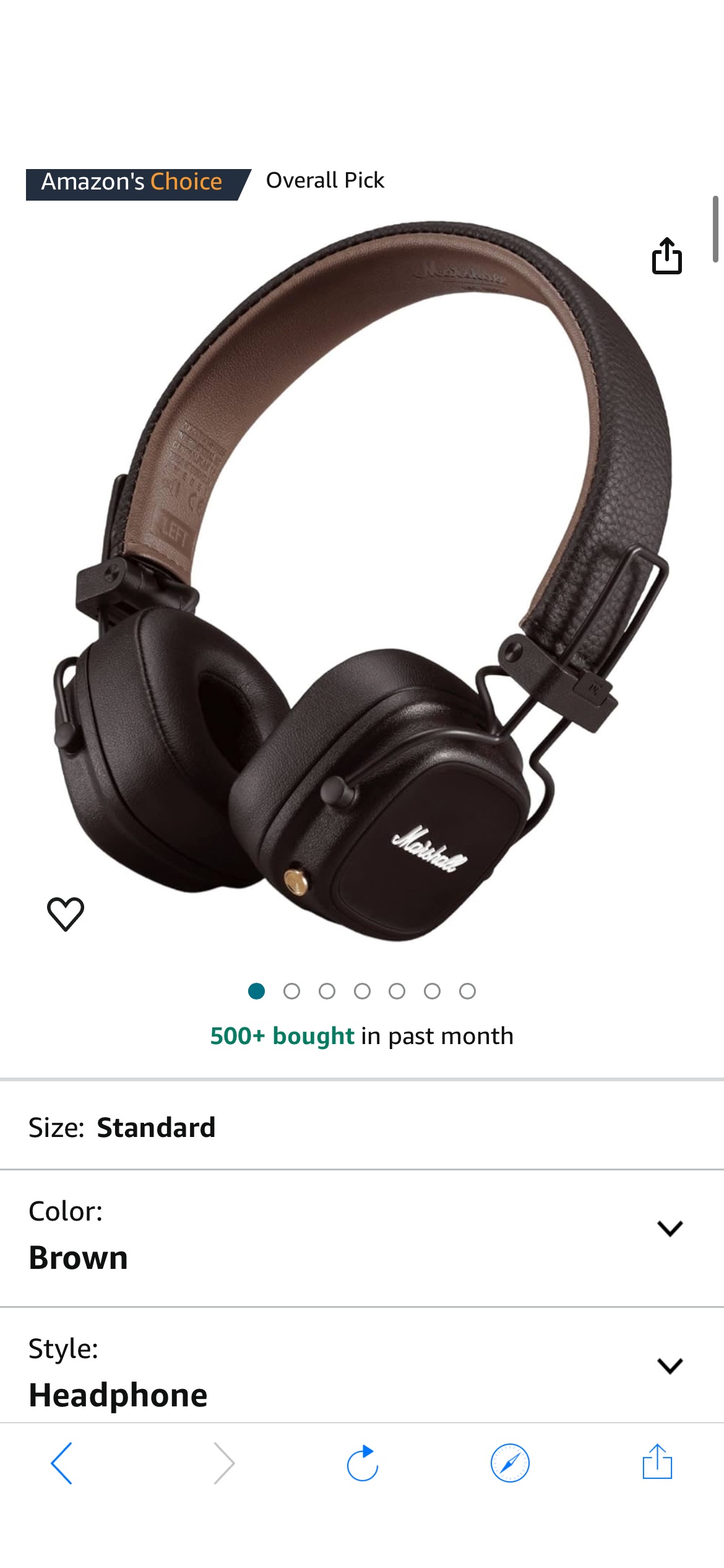 Amazon.com: Marshall Major IV On-Ear Bluetooth Headphones, Brown : Musical Instruments