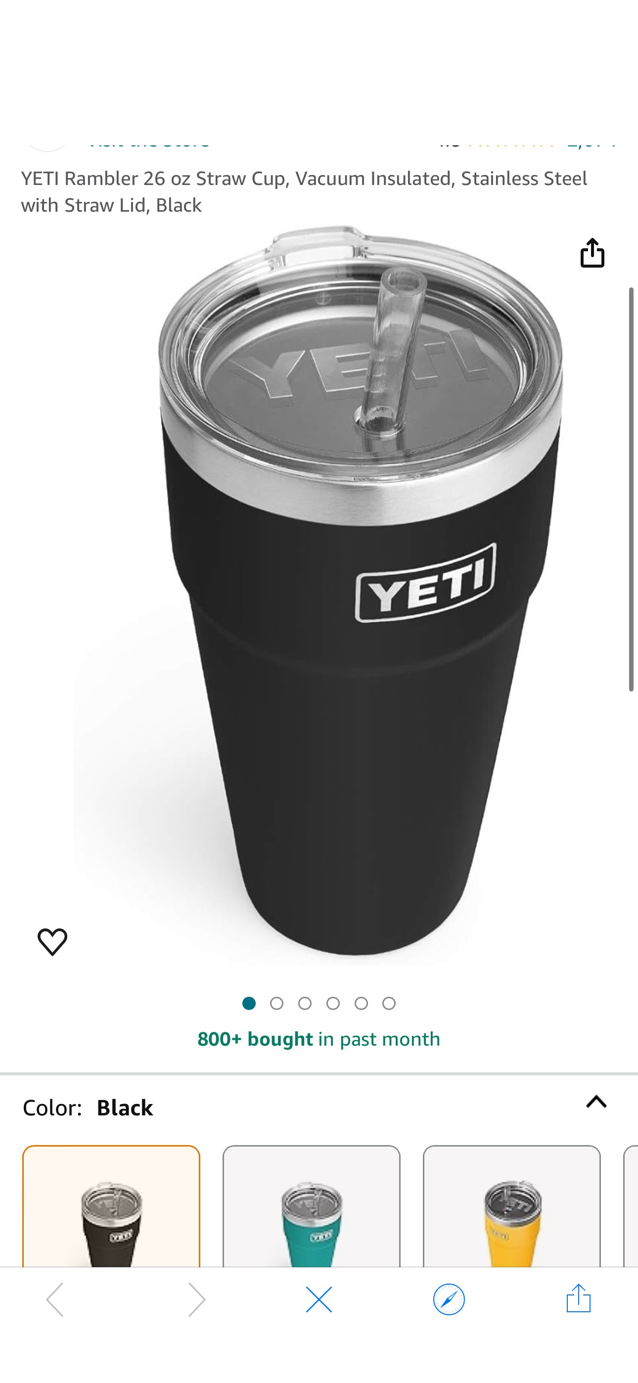 Amazon.com: YETI Rambler 26 oz Straw Cup, Vacuum Insulated, Stainless Steel with Straw Lid, Black : Home & Kitchen