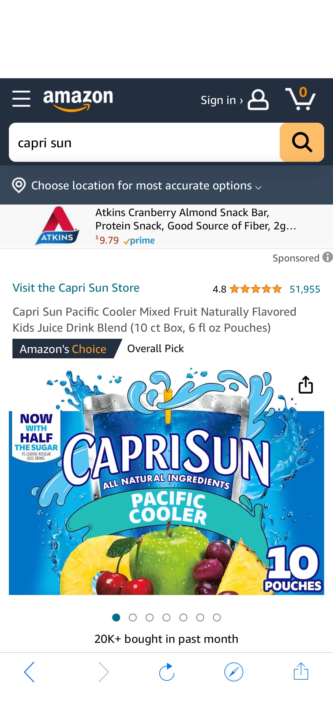 Amazon.com : Capri Sun Pacific Cooler Mixed Fruit Naturally Flavored Kids Juice Drink Blend (10 ct Box, 6 fl oz Pouches) : Grocery & Gourmet Food 果汁饮料