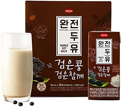 Hanmi Black Bean and Black Sesame Wholesome Soy Milk Fully Ground 6.4oz (Pack of 16)