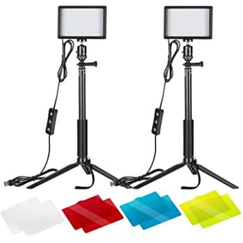 Amazon.com : Neewer 2 Packs Dimmable 5600K USB LED Video Light with Adjustable Tripod Stand/Color Filters for Tabletop/Low Angle Shooting, Colorful LED Lighting 视频灯