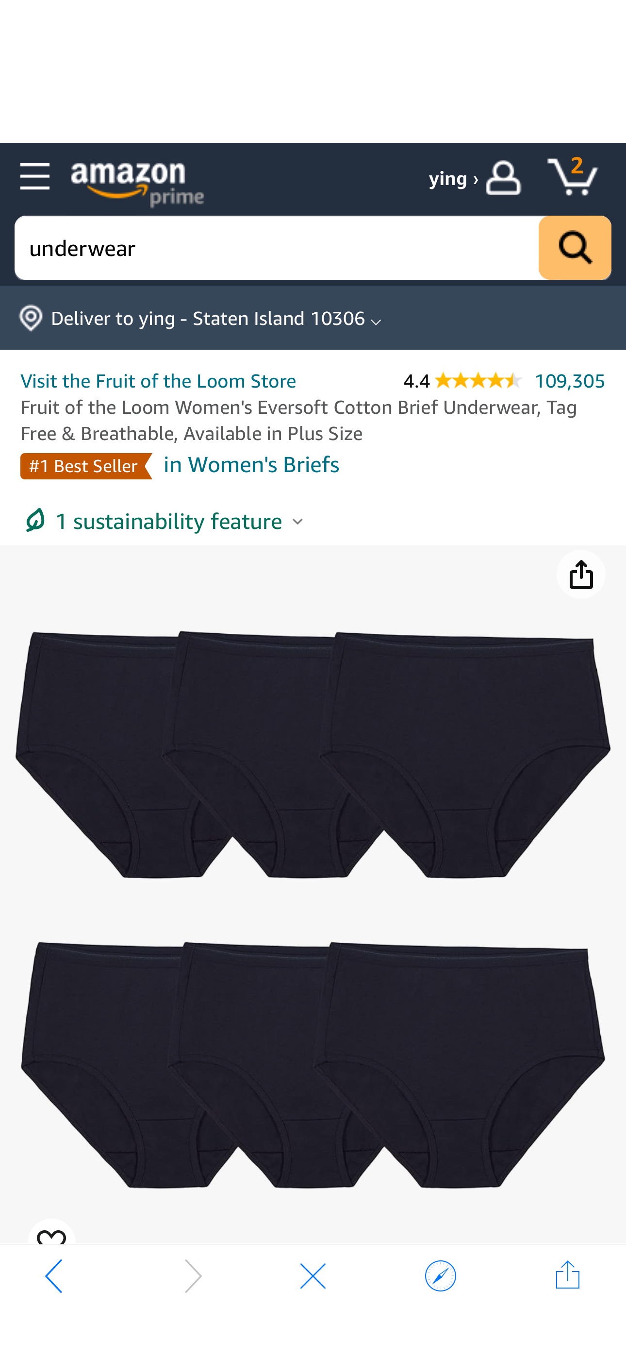 Fruit of the Loom Women's Eversoft Underwear, Tag Free & Breathable, Available in Plus Size, Brief-Cotton-6 Pack-Black, 9 at Amazon Women’s Clothing store