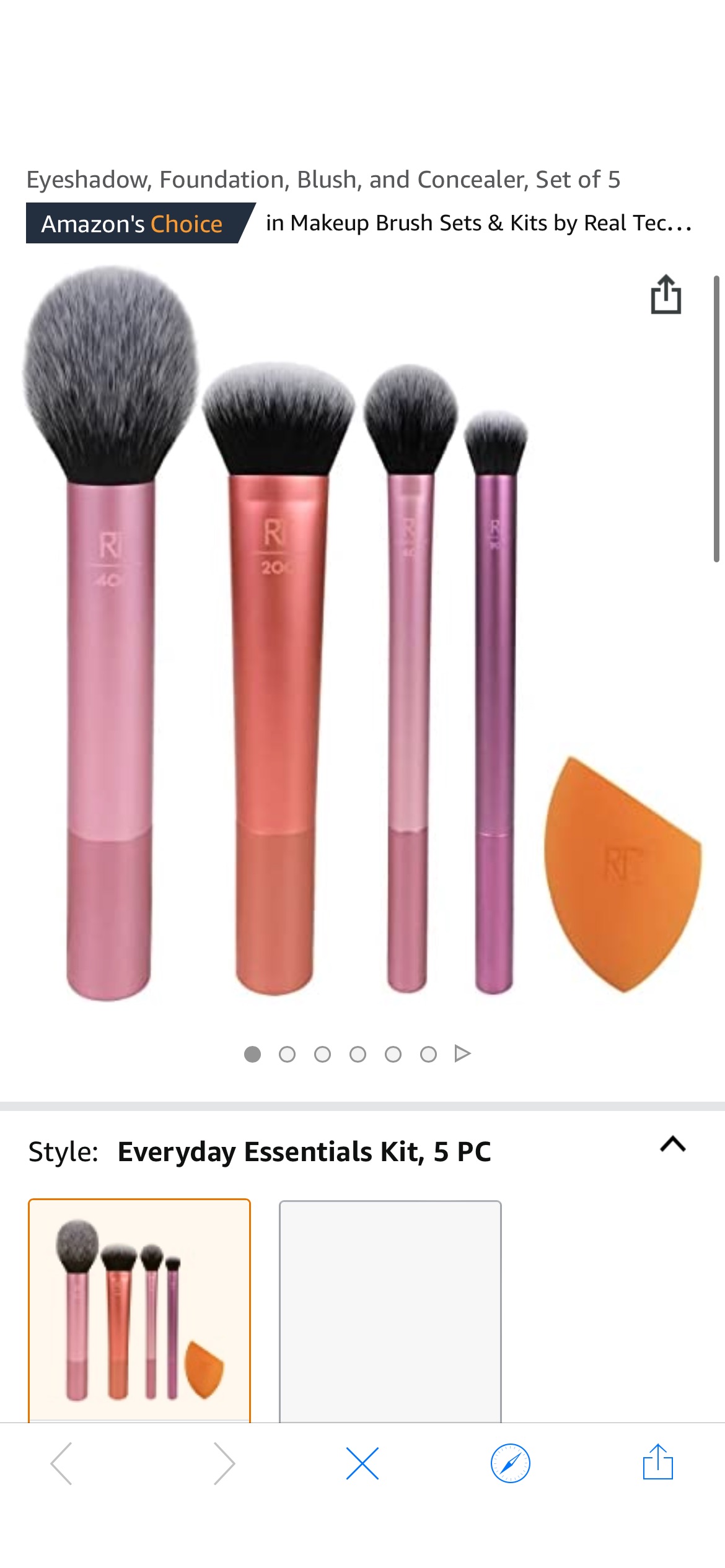 Amazon.com: Real Techniques Makeup Brush Set with Sponge Blender for Eyeshadow, Foundation, Blush, and Concealer, Set of 5