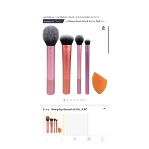 $7.6 Amazon.com: Real Techniques Makeup Brush Set with Sponge Blender for Eyeshadow, Foundation, Blush, and Concealer, Set of 5