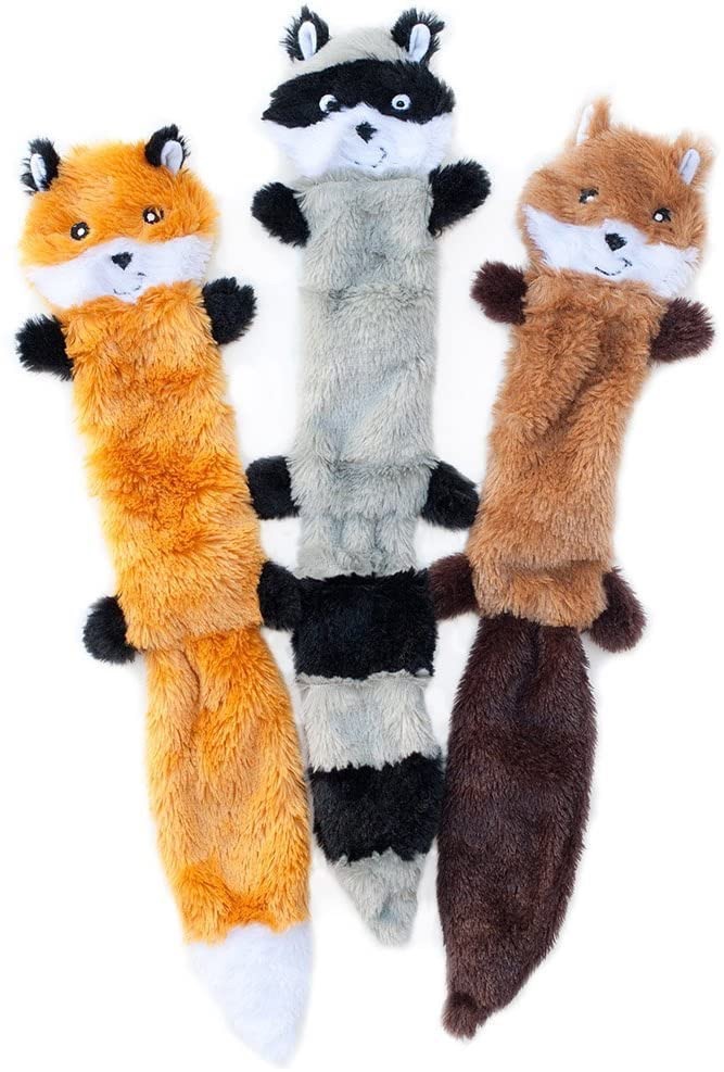 狗狗玩具Pet Supplies : ZippyPaws - Skinny Peltz No Stuffing Squeaky Plush Dog Toy, Fox, Raccoon, and Squirrel - Large : Amazon.com