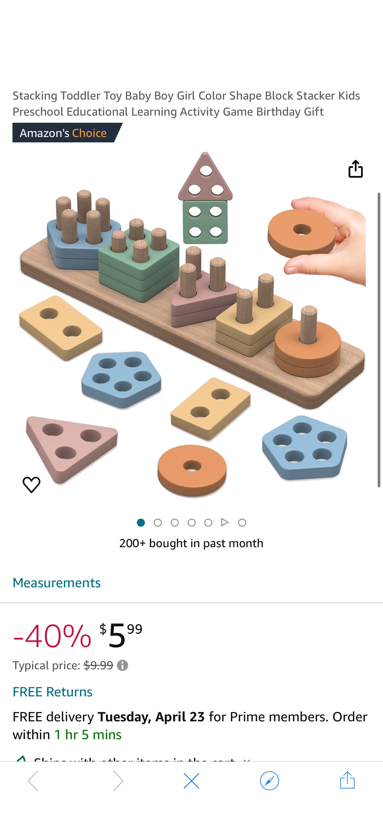 Amazon.com: pigipigi Montessori Toys for 1 2 3 4 Years Old: Wooden Sorting Stacking $2.99 Wooden Sorting Stacking Toddler Toy
Use Code 50YURDC2