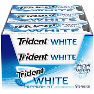 Amazon.com : Trident White Peppermint Sugar Free Gum, 16 Count (Pack of 9) : Grocery &amp; Gourmet Food