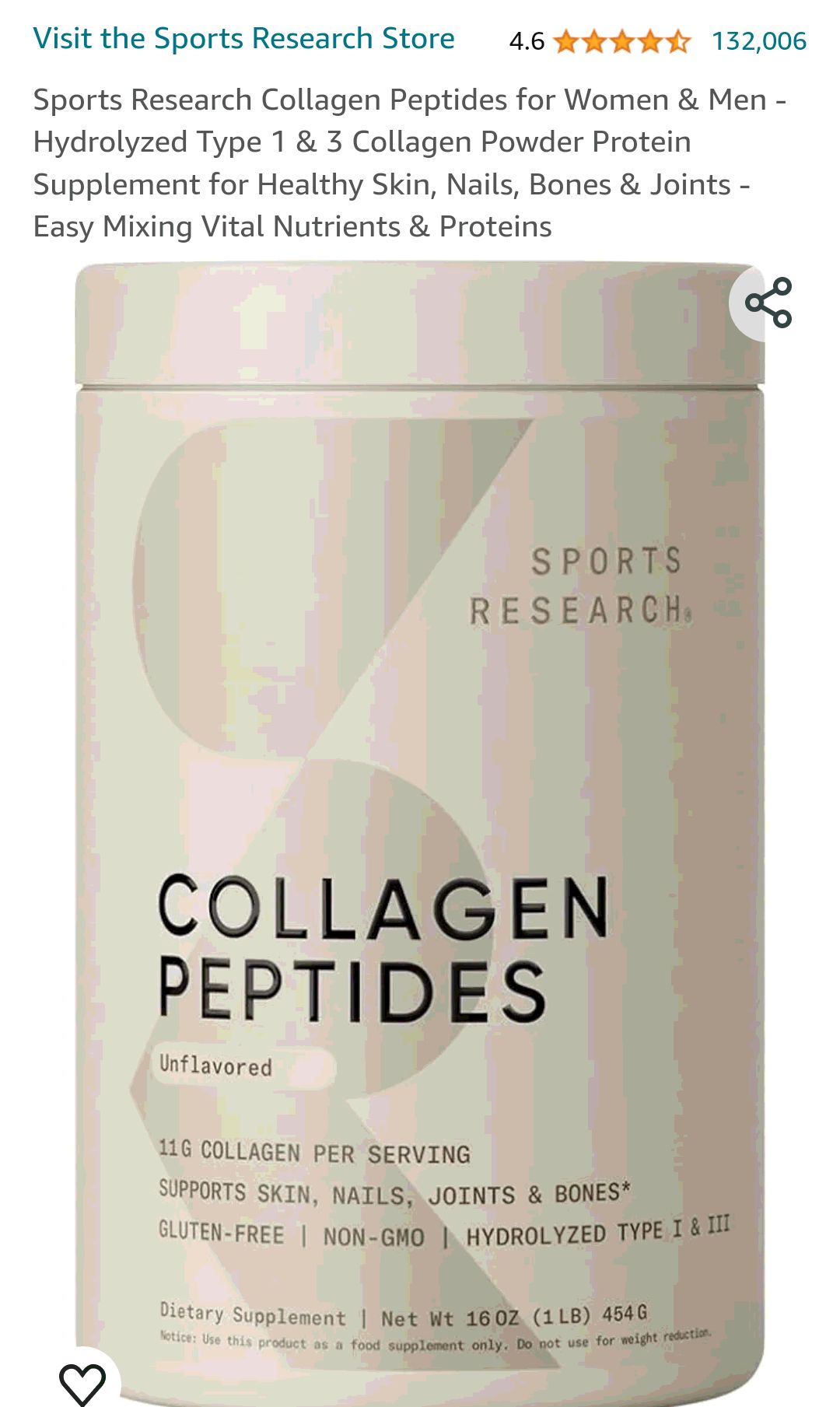 Sports Research Collagen Peptides for Women & Men - Hydrolyzed Type 1 & 3 Collagen Powder Protein Supplement for Healthy Skin, Nails, Bones & Joints - Easy Mixing Vital Nutrients & Proteins : Health &
