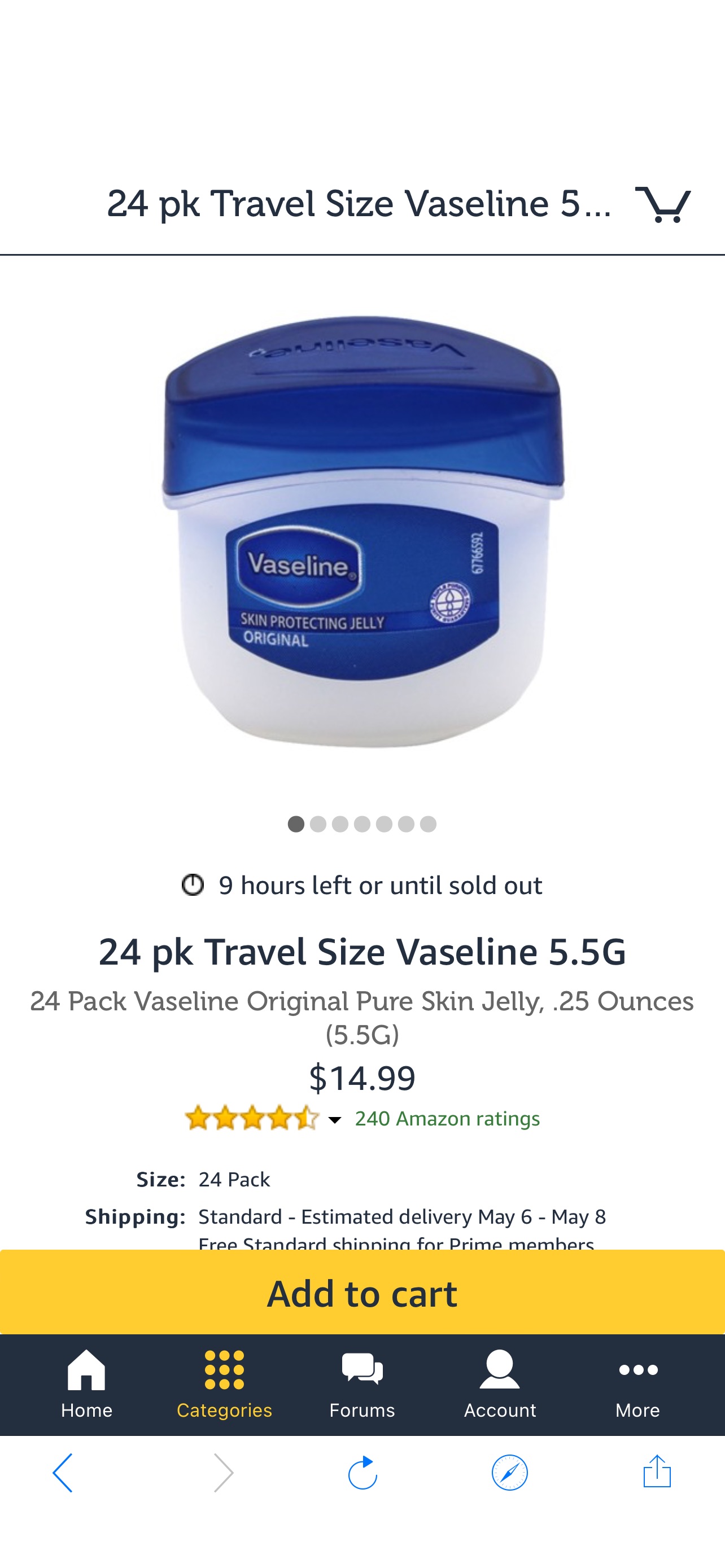 护肤霜24 pk Travel Size Vaseline 5.5G