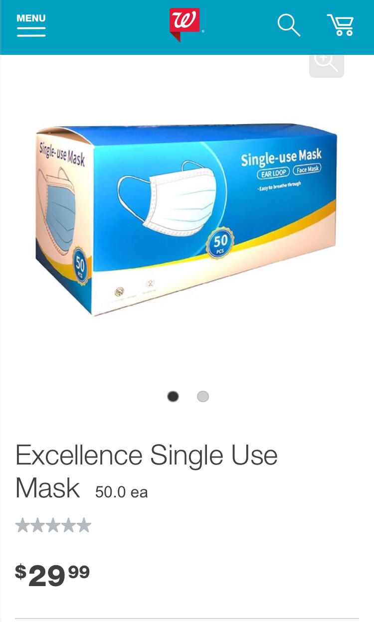 Excellence Single Use Mask | Walgreens一次性口罩 50只/盒