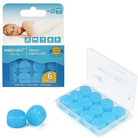 Ear Plugs for Sleeping, AMAZKER 6 Pairs Soft Reusable Silicone Noise Cancelling Sound Blocking Earplugs