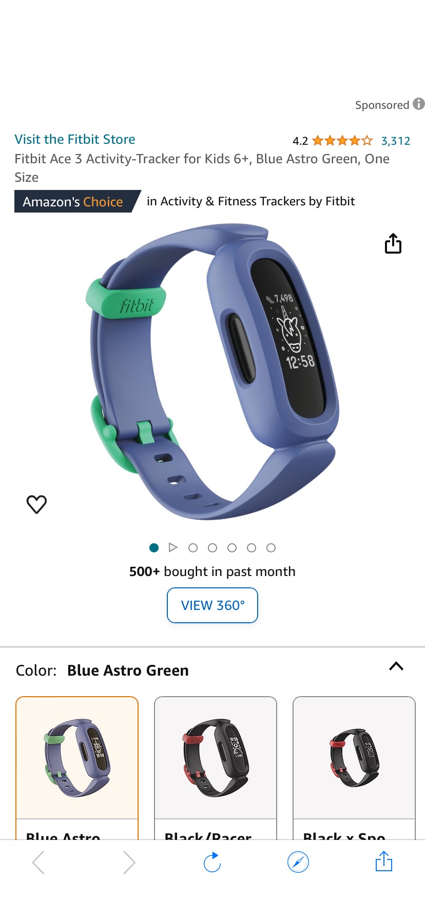Amazon.com: Fitbit Ace 3 Activity-Tracker for Kids 6+, Blue Astro Green, One Size : Sports & Outdoors