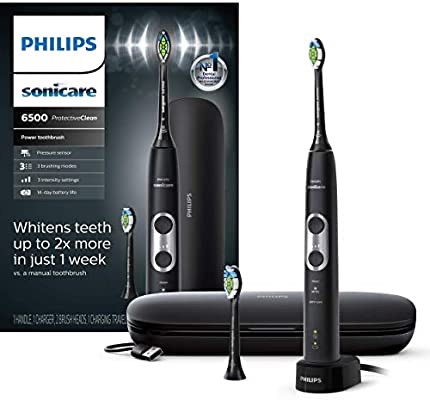 Amazon.com: Philips Sonicare ProtectiveClean 6500 Rechargeable Electric Toothbrush with Charging Travel Case and Extra Brush Head, Black HX6462/08: Beauty 飞利浦6500电子牙刷