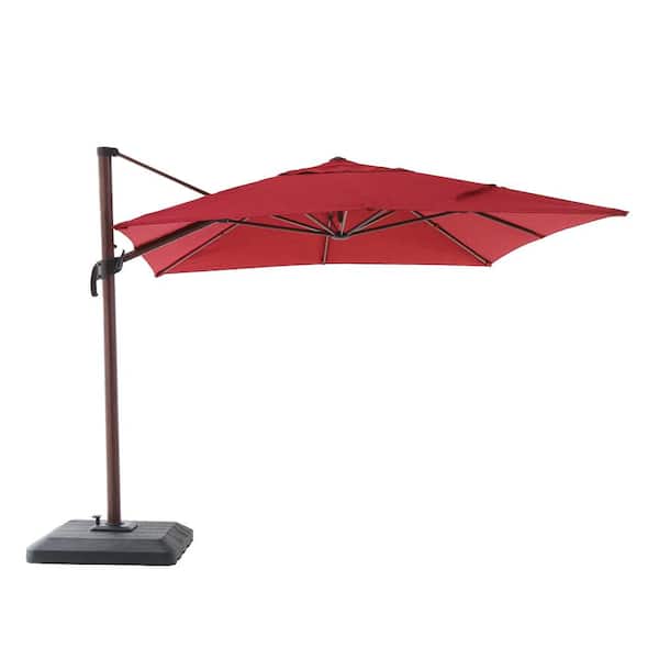 Hampton Bay 10 ft. x 12 ft. Aluminum Cantilever Rectangle Offset Outdoor Patio Umbrella in Chili with Base Included YJAF-038G-Chili - The Home Depot