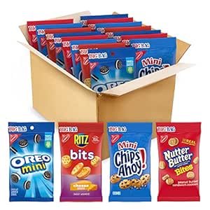 Mini Cookies, CHIPS AHOY! Mini Cookies, Nutter Butter Bites & RITZ Bits Cheese Crackers Variety Pack, 15 Big Bags