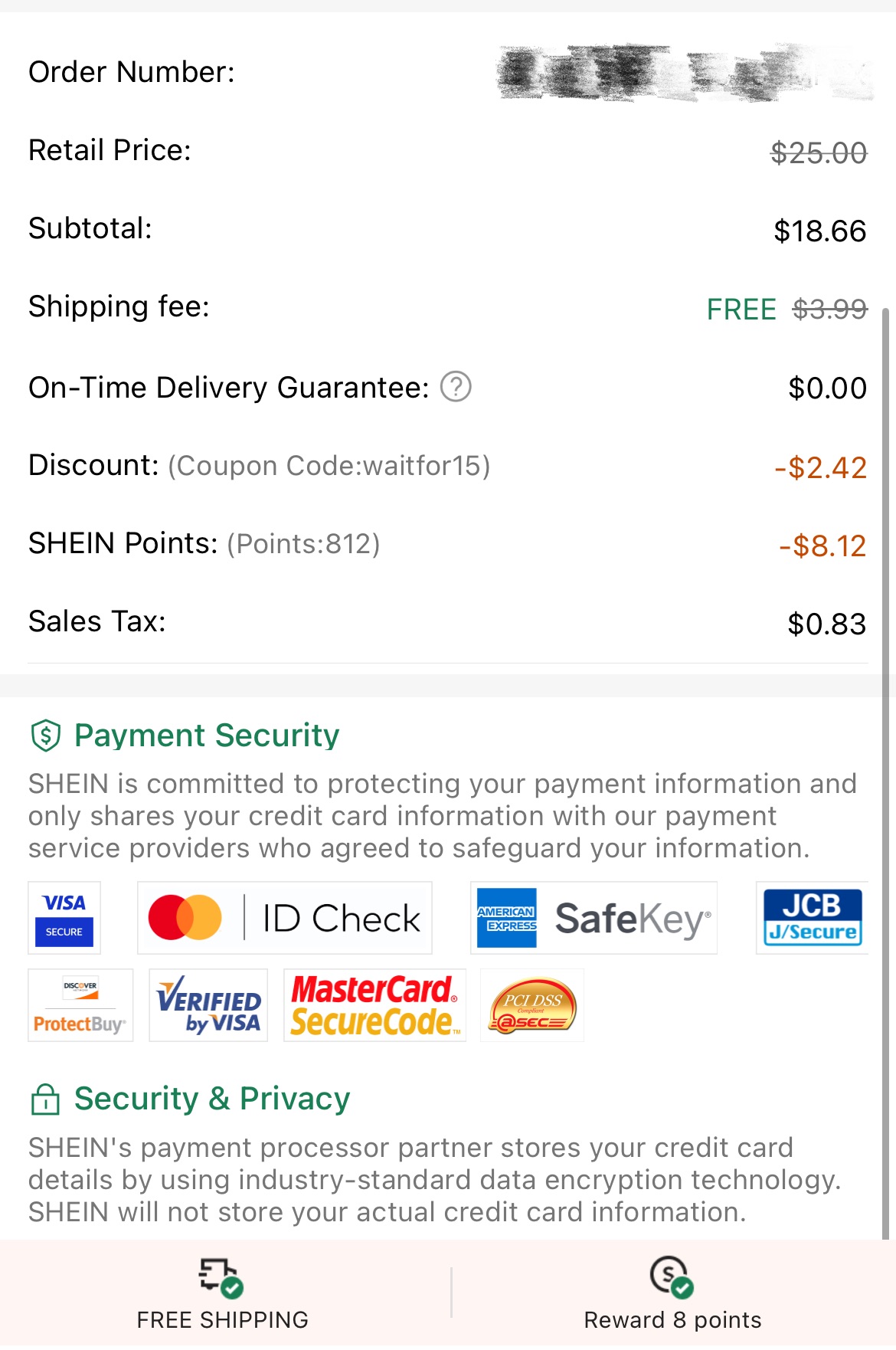 Free shipping, % Off plus SHEIN points