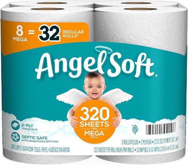 Angel Soft Toilet Paper, 8 Mega Rolls