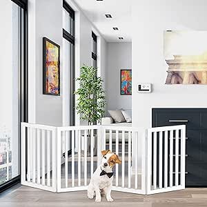 Amazon.com : Indoor Pet Gate - 4-Panel Folding Dog Gate for Stairs or Doorways - 73x24-Inch Freestanding Pet Fence for Cats and Dogs by PETMAKER (White) : Pet Supplies