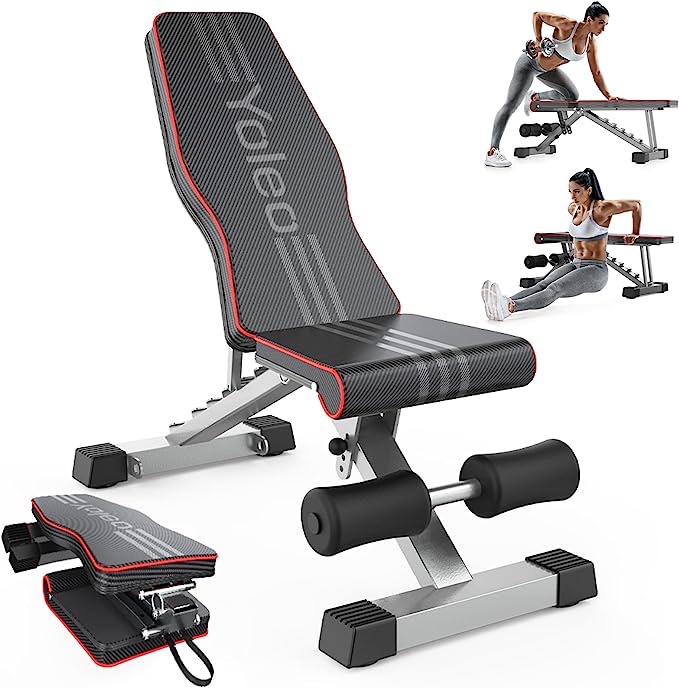 Amazon.com : Yoleo 可调节举重凳，适合全身锻炼；可折叠卧推凳，适合家庭健身房力量训练；上斜下斜平板多功能健身凳，可快速折叠和快速调节