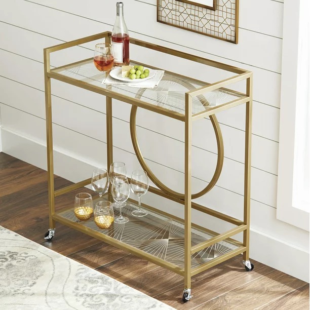 Better Homes & Gardens Nola Mid-Century Metal & Glass Bar Cart, Gold Finish - Walmart.com 金属玻璃台
