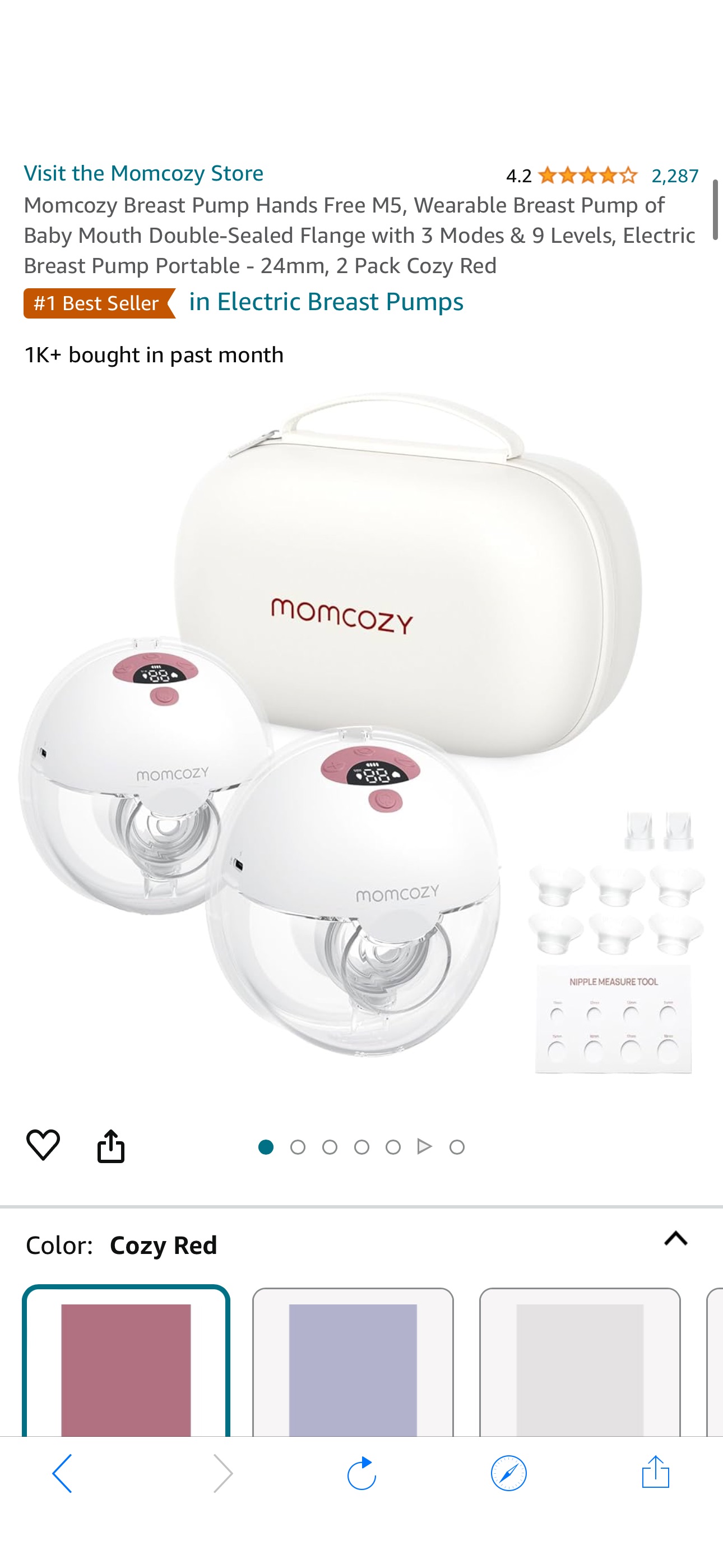 Amazon.com : Momcozy Breast Pump Hands Free M5, Wearable Breast Pump of Baby Mouth Double-Sealed Flange with 3 Modes & 9 Levels, Electric Breast Pump Portable - 24mm, 2 Pack Cozy Red : Baby