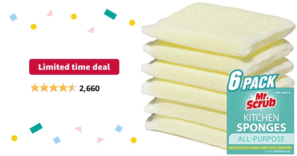 Limited-time deal: 6 Pads All-Purpose Sponges Kitchen, Non Scratch Dish Sponge for Washing Dishes Cleaning Kitchen, Dish Cloths Rags Washcloths Dishcloths for Washing Dishes, Ideal for Kitchen, Bathro
