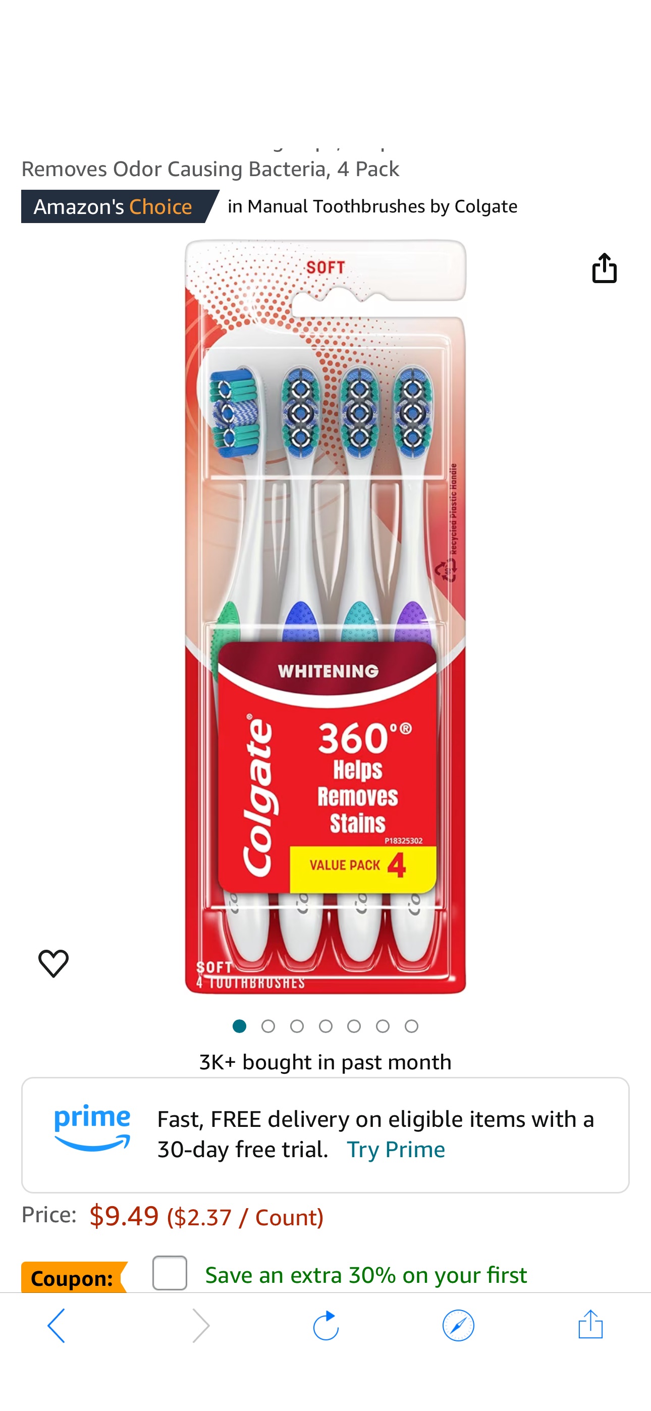 Amazon.com : Colgate 360 Optic White Whitening Toothbrush, Adult Soft Toothbrush with Whitening Cups, Helps Whiten Teeth and Removes Odor Causing Bacteria, 4 Pack : Health & Household