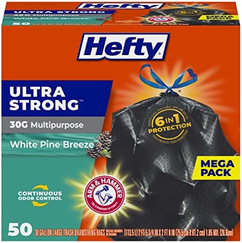 Amazon.com: Hefty Ultra Strong Multipurpose Large Trash Bags, Black, White Pine Breeze Scent, 30 Gallon, 50 Count : Health &amp; Household