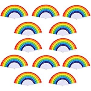 AMS 10pcs Rainbow Folding Fans Colorful Hand Held Fan, Pride Party Decoration for Women,Men(White Slats ) : Home & Kitchen
