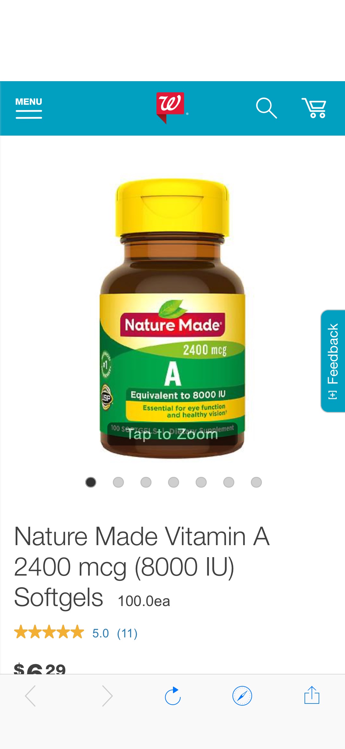 Nature Made Vitamin A 2400 mcg (8000 IU) Softgels | Walgreens 维生素A 2瓶