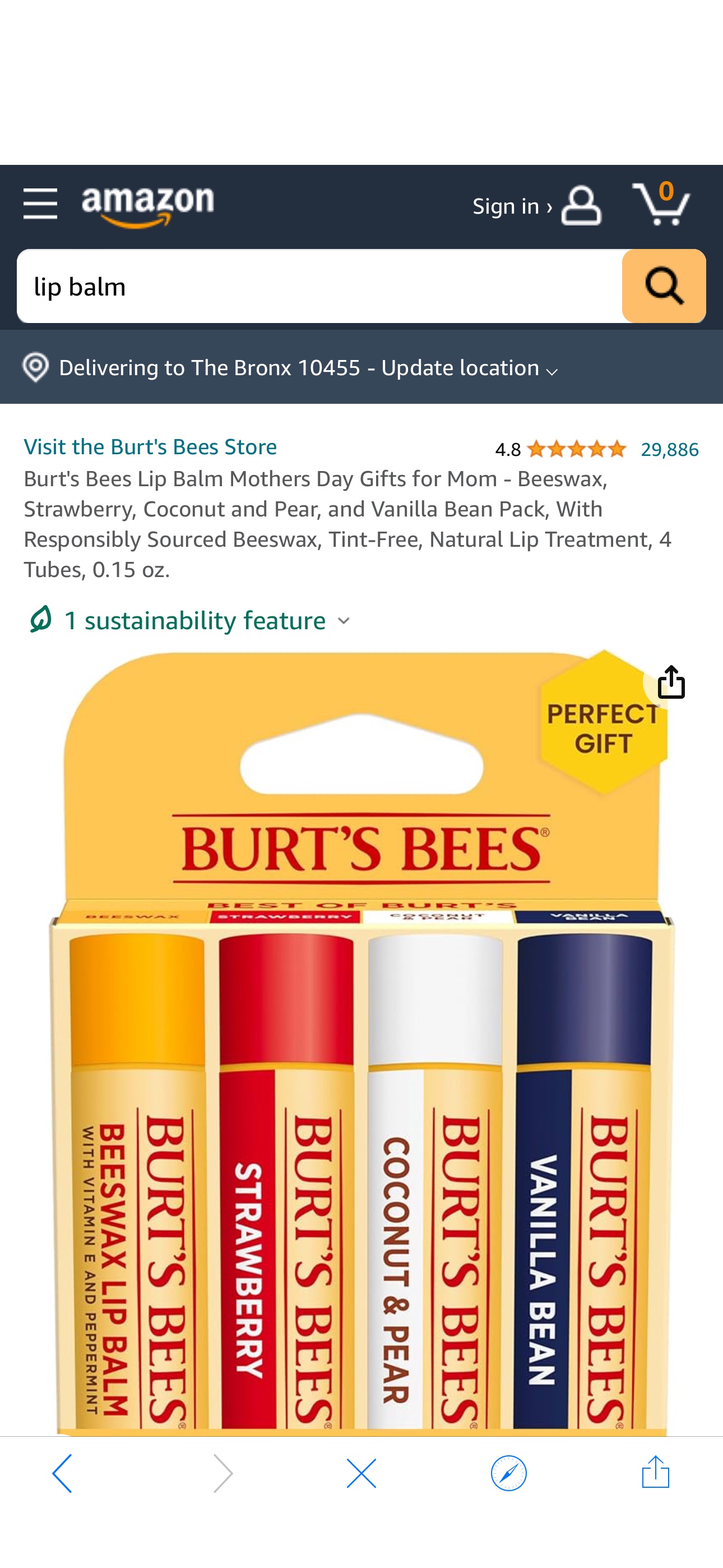 Amazon.com : Burt's Bees Lip Balm Mothers Day Gifts for Mom - Beeswax, Strawberry, Coconut and Pear, and Vanilla Bean Pack, With Responsibly Sourced Beeswax, Tint-Free, Natural Lip Treatment, 4 Tubes,