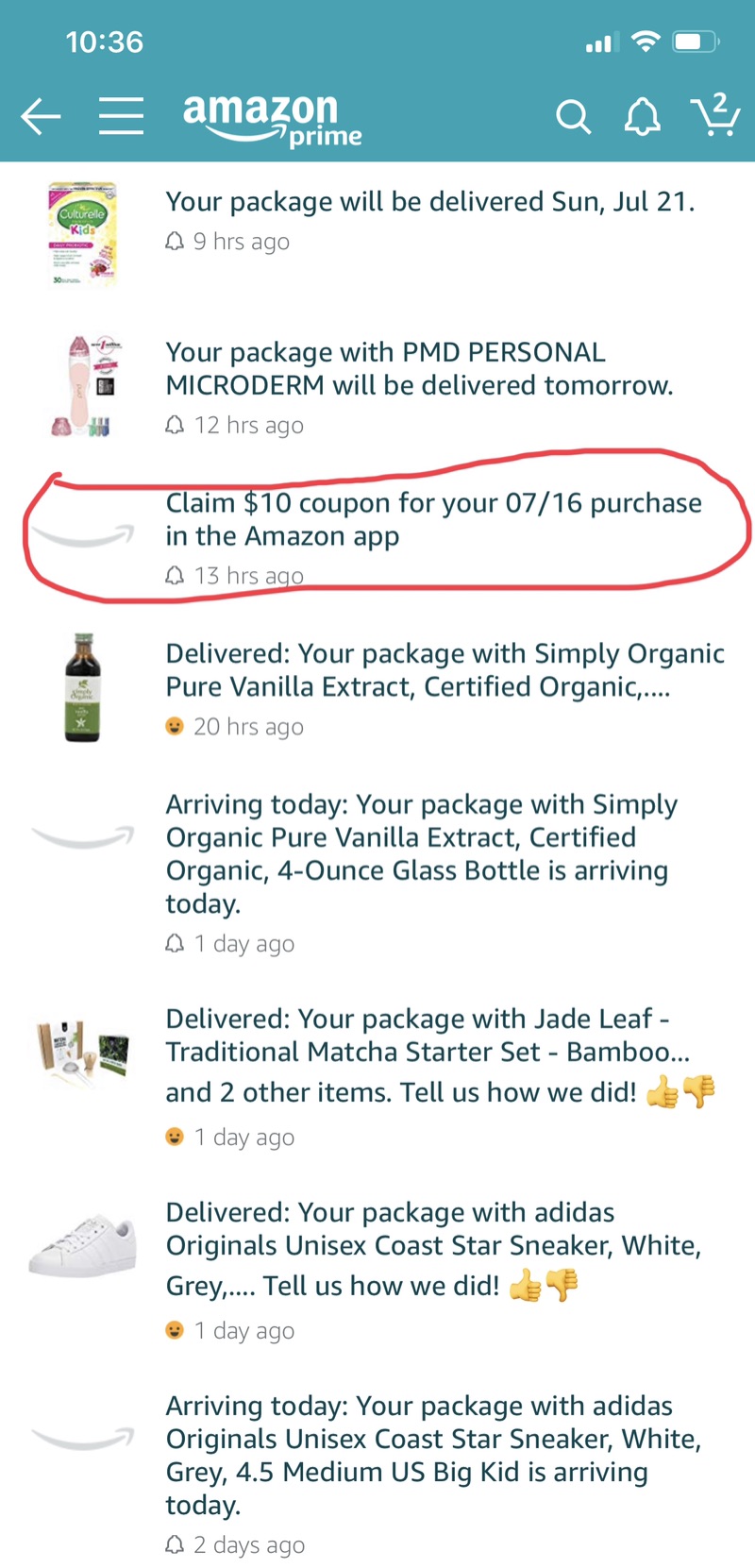 Amazon app给prime 会员奖励$10，$22，$60