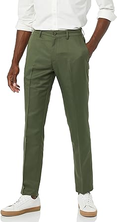 Amazon.com: Amazon Essentials Men&#39;s Slim-Fit Flat-Front Dress Pant, Olive, 32W x 32L : Clothing, Shoes &amp; Jewelry