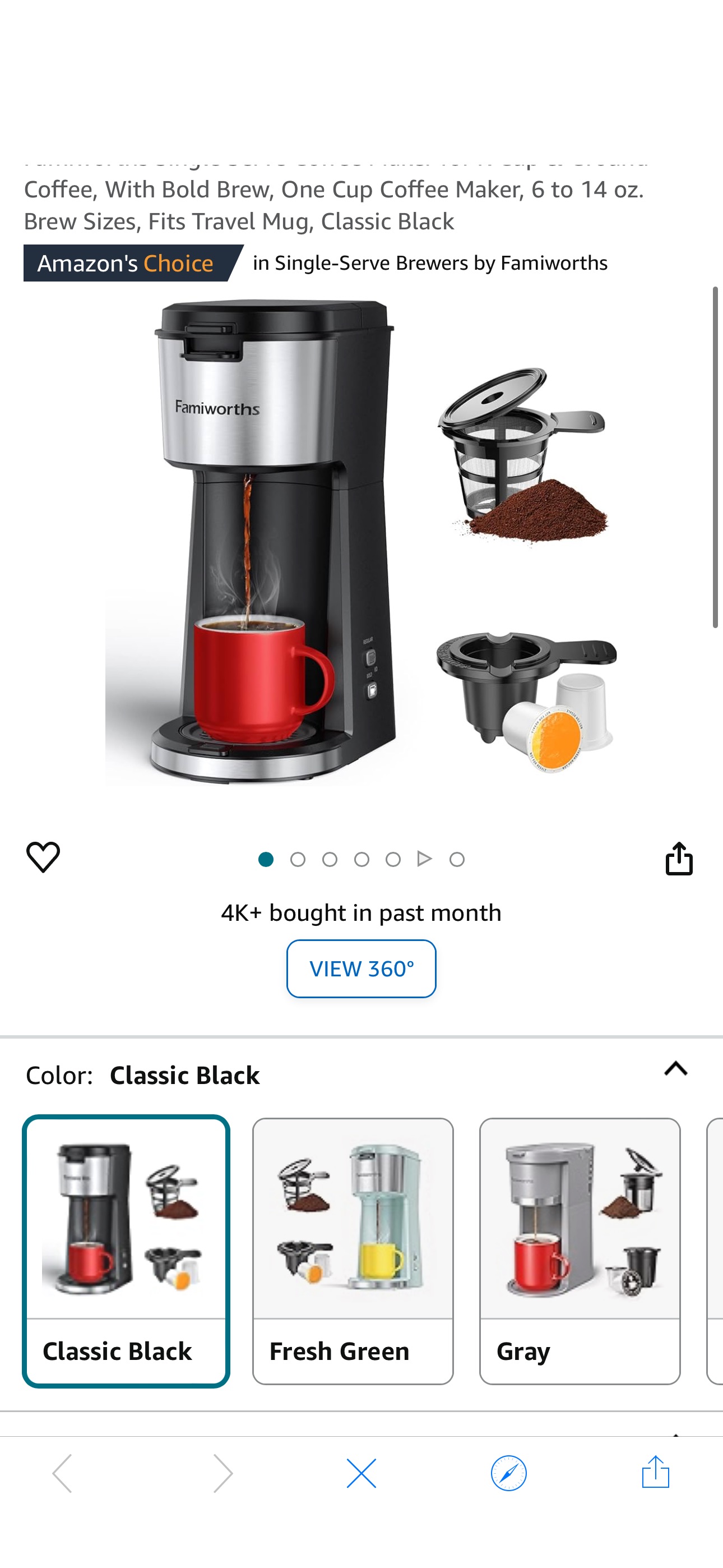 Amazon.com: Famiworths Single Serve Coffee Maker for K Cup & Ground Coffee, With Bold Brew, One Cup Coffee Maker, 6 to 14 oz. Brew Sizes, Fits Travel Mug, Classic Black: Home & Kitchen