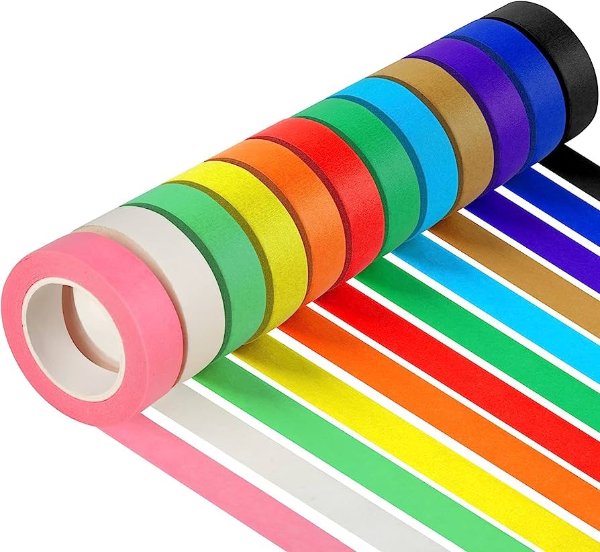 Guirnd 12PCS Colored Masking Tape, Kids Art Supplies 1.7cm x 12m (2/3In x 13Yards)