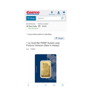 $2059.99 1 oz Gold Bar PAMP Suisse Lady Fortuna Veriscan (New In Assay) | Costco