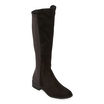 Worthington Womens Pims Riding Boots Block Heel, Color: Black - JCPenney 长靴