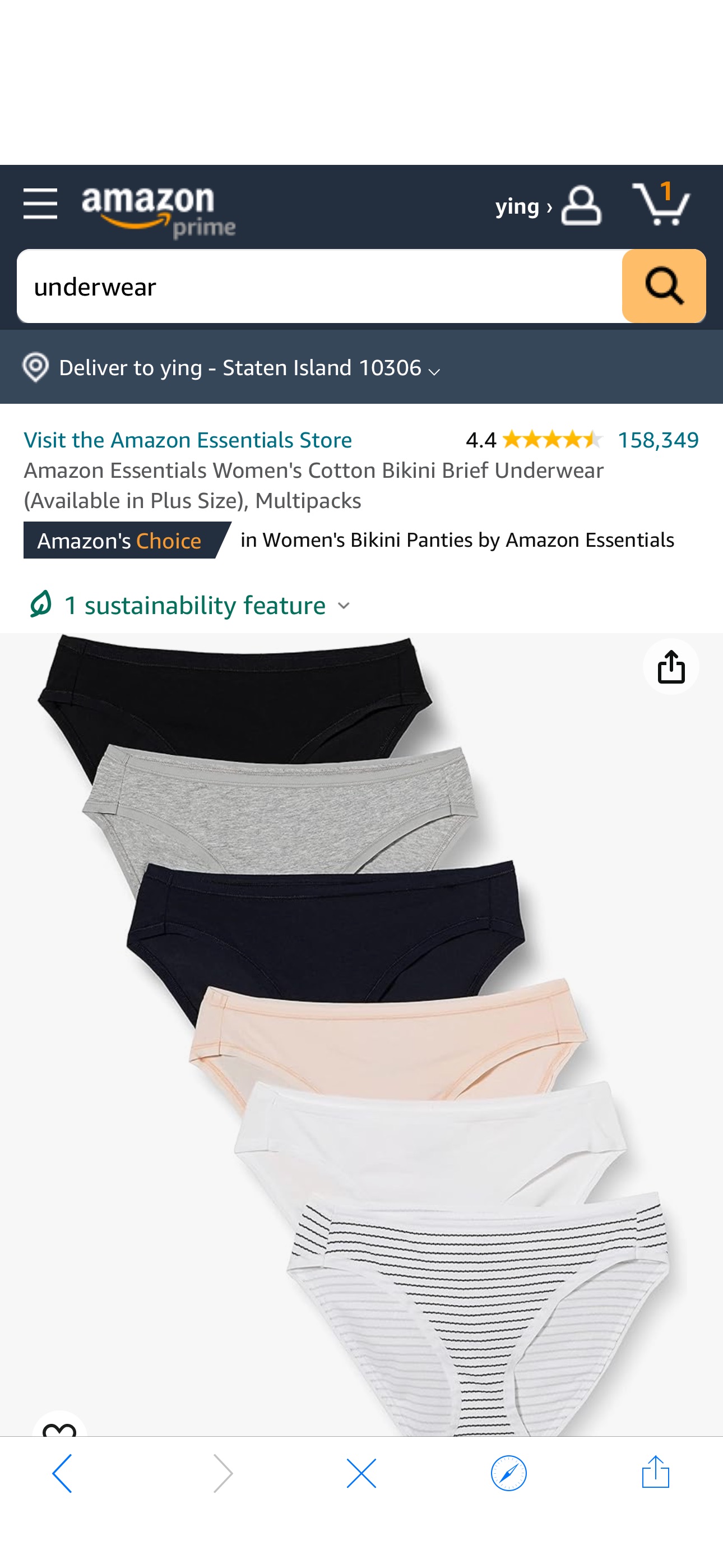 Amazon.com: Amazon Essentials Women's Cotton Bikini Brief Underwear (Available in Plus Size), Pack of 6, Multicolor/Heather/Stripe, X-Small : Clothing, Shoes & Jewelry