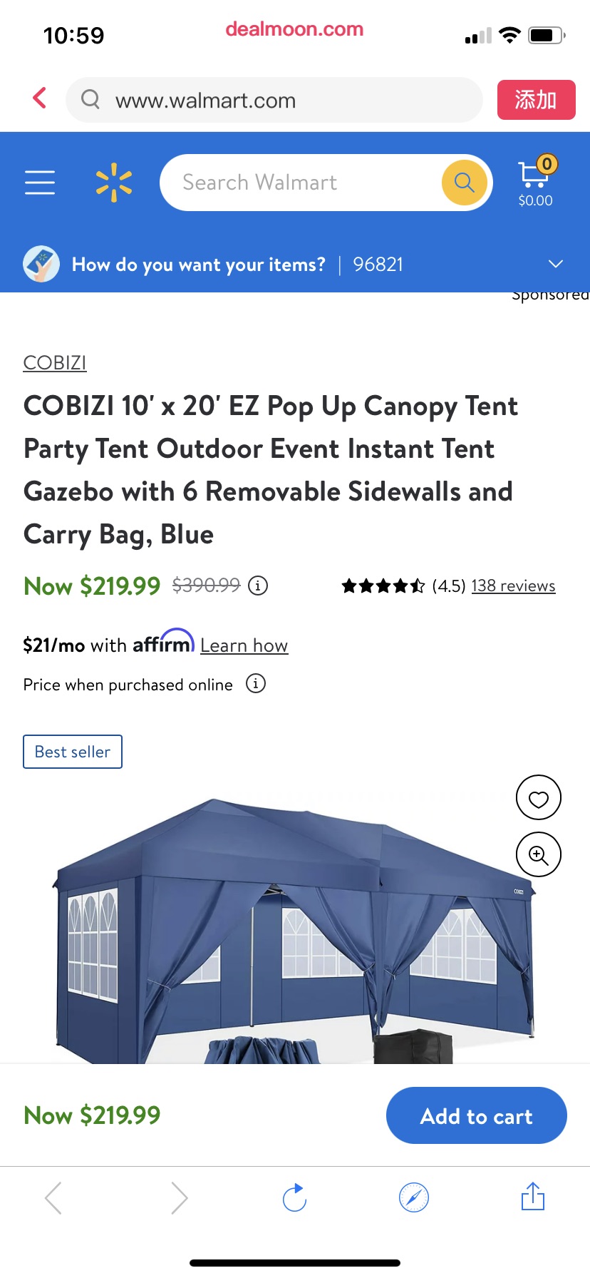 COBIZI 10' x 20' EZ Pop Up Canopy Tent Party Tent Outdoor Event Instant Tent Gazebo with 6 Removable Sidewalls and Carry Bag, Blue - 帐篷