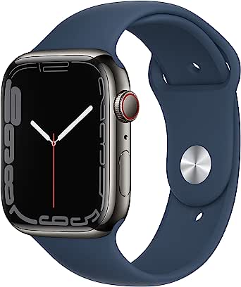 Amazon.com: Apple Watch Series 7 [GPS + Cellular 45mm] Smart Watch w/Graphite Stainless Steel Case with Abyss Blue Sport Band. Fitness Tracker, Blood Oxygen &amp; ECG Apps 