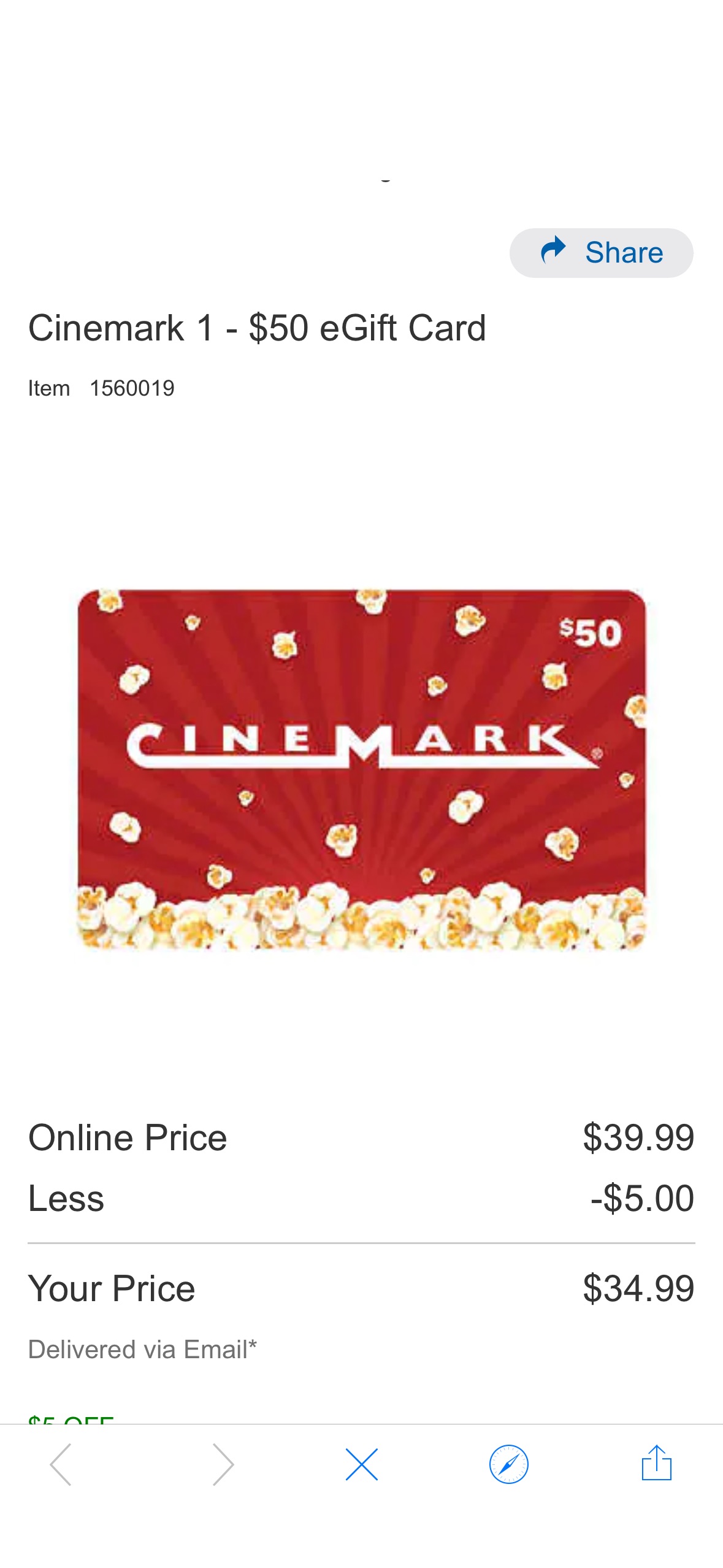 Cinemark 1 - $50 eGift Card | Costco