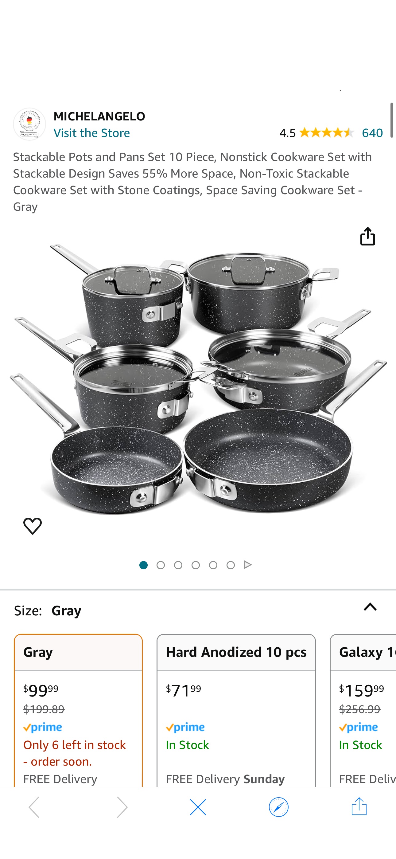 Amazon.com: Stackable Pots and Pans Set 10 Piece, Nonstick Cookware Set with Stackable Design Saves 55% More Space, Non-Toxic Stackable Cookware Set with Stone Coatings, Space Saving Cookware Set -Gra