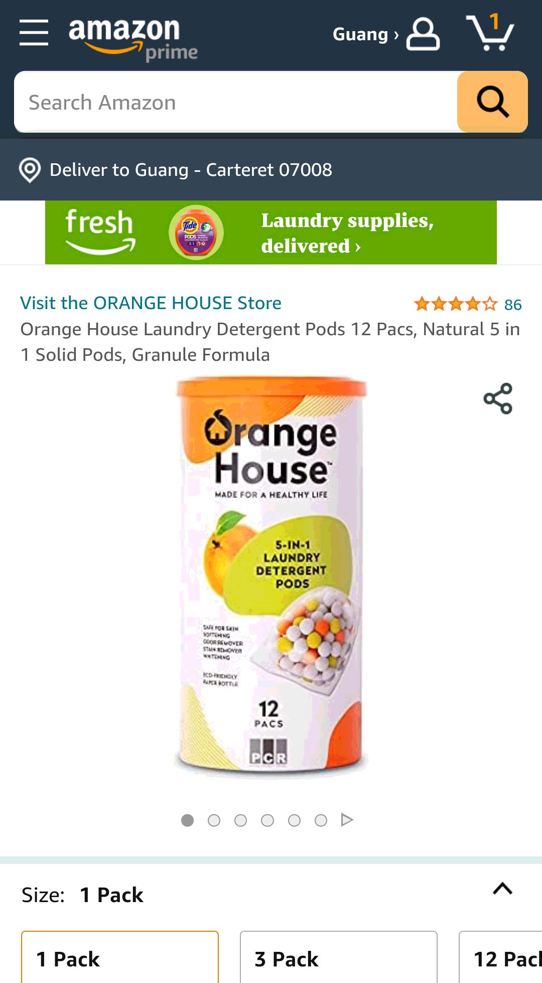 Orange House Laundry Detergent Pods 12 Pacs, Natural 5 in 1 Solid Pods, 5合一洗衣球