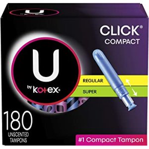 U by Kotex Click Compact Tampons, Multipack, Regular/Super, Unscented, 180 Count