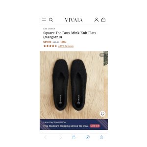 $49.00 Margot Squared-Toe Faux Mink-Knit Flats in Black Mink Knit | VIVAIA